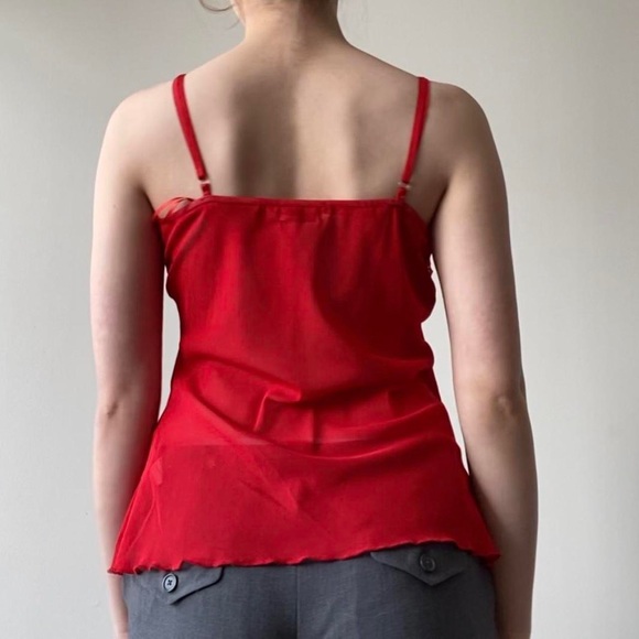 Lipstick Red Lettuce Edge Sequin Cami - Picture 2 of 4